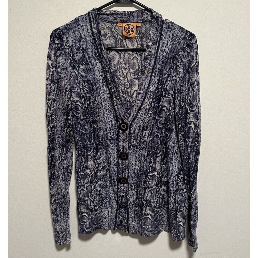 Tory Burch Women's Snake Print Cardigan Linen Blend Sz XL